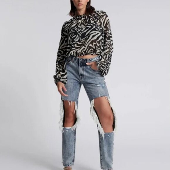 One Teaspoon Jeans Distressed Denim Awesome Baggies Blue Blossom High Waist - Picture 2 of 15